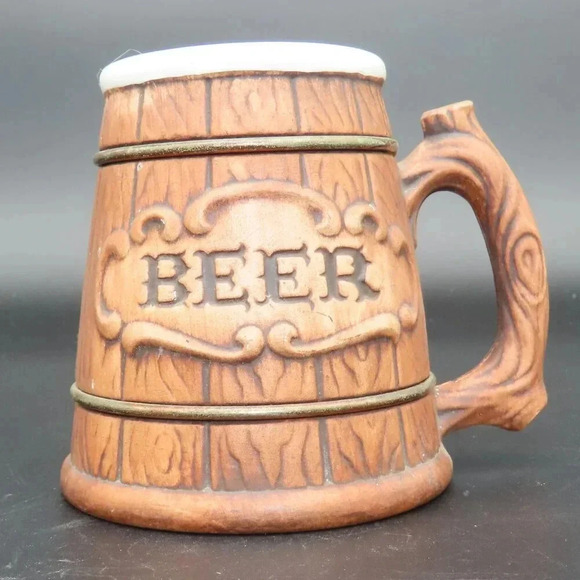 treasure craft Other - Treasure Craft Beer Mug Vintage Wood Look Ceramic Beer Mug 50's